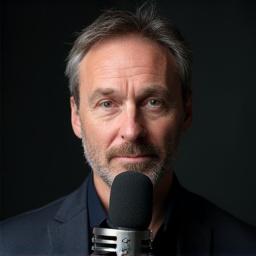 Portrett av Kjetil Vik, en seriøs mann med en mikrofon i hånden